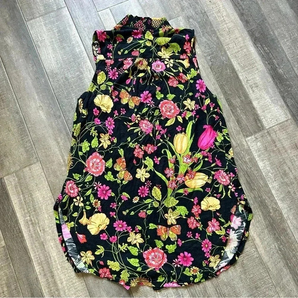 Anthropologie Akemi + Kin Black Christine Ruffled Floral Sleeveless Top Sz. XS - Picture 3 of 9